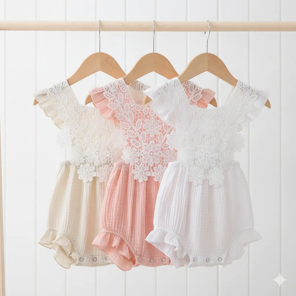 Infant Girl Summer Newborn Cute Lace Ruffle Jumpsuit Bodysuit, Baby Clothes