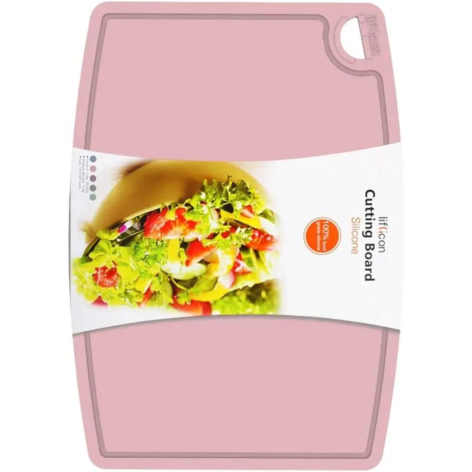 Soft Pink Food Grade Silicone Cutting Board (12.6in x 9.1in) - Thick, Foldable & Flexible, Juice Grooves, Easy Grip Handle, Dishwasher Safe Kitchen Chopping Board for Knives, Available in Multiple Colors