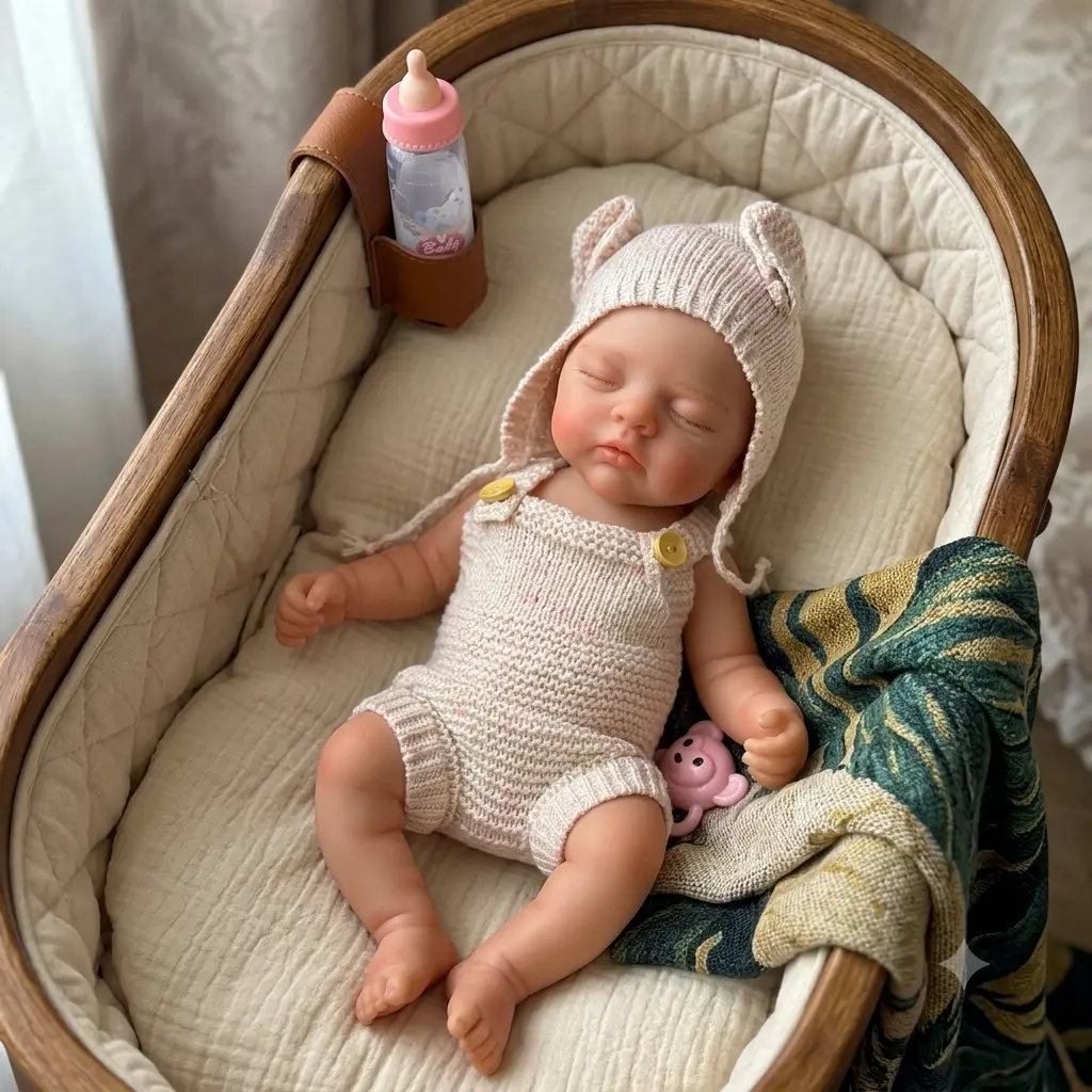13-Inch Painted Silicone Doll, Super Cute Realistic Reborn Baby Doll, Can Open Mouth for Bathing, Collectible Gift