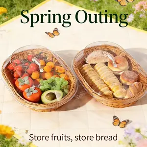 Housewiz Woven Bread Basket, Acrylic Dustproof Preserving, Kitchen Baking Storage, Spring Picnic, Easter Holiday Display, Wedding Decoration