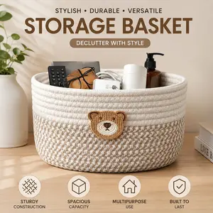 3pcs Woven Storage Basket Set, Decorative Organizer Bins for Bathroom, Bedroom, Living Room, Shelf & Countertop Storage, Rope Containers