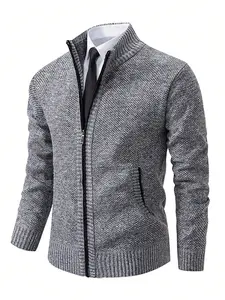 Men's Stand Collar Sweater with Zipper, Preppy Style Long Sleeve Knitwear, Casual Slim-Fitting Outer Vest for All Seasons