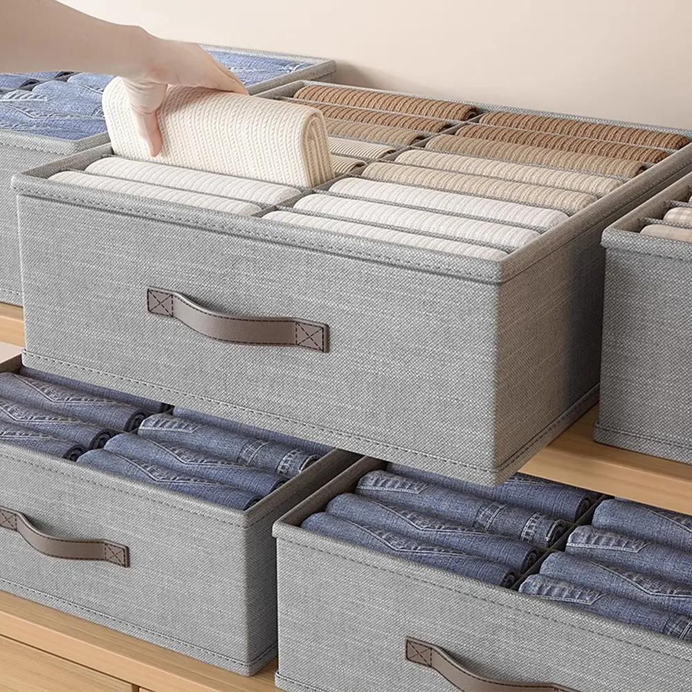16-Grid Synthetic Fabric Foldable Storage Box - Dual-Column Drawer-Type Compact Adjustable Closet Organizer with Handle, Household Items Divider for Pants/Shirts, Closet Storage & Drawer Organization Hack