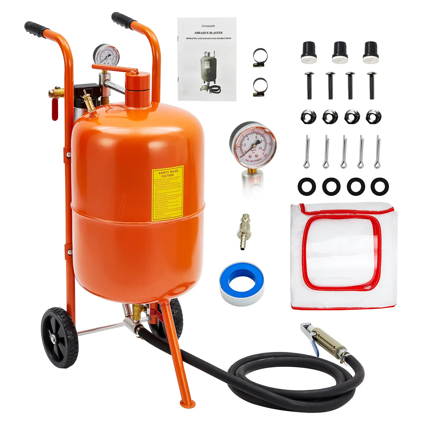 10 Gallon Sand Blaster with Wheels, 125 PSI Portable Abrasive Blasting Tank with 4 Ceramic Nozzles & Oil-Water Separator, for Rust Paint Stain Removal for Rust, Paint, Stain Removal