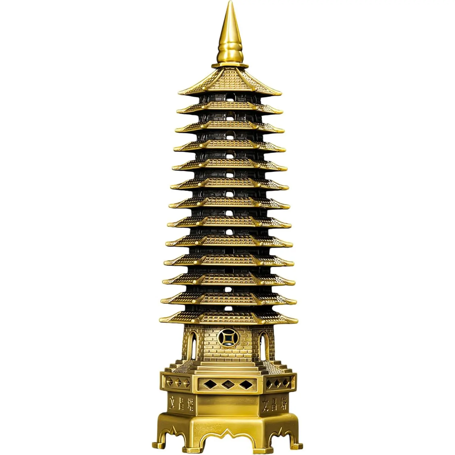 Aris & Juno 13-Tier Brass Pagoda Statue, 7 Inch Wen Chang Tower, Desk Decor for Home Office Study, Feng Shui Symbol for Education & Career Success, Asian Style Bookshelf Mantle Accent Gift staff