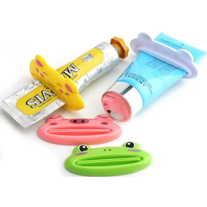 Four-piece set, cute cartoon animal toothpaste squeezers suitable for children, lazy cosmetics and facial cleanser squeezers, interesting plastic bathroom accessories, standalone and easy to use, perfect toothpaste holder.