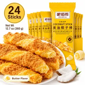Butter coconut crispy strips, 24 sticks per pack of 12.7oz, individually packaged coconut-flavored biscuit snacks, suitable for office, gatherings, and travel sharing.