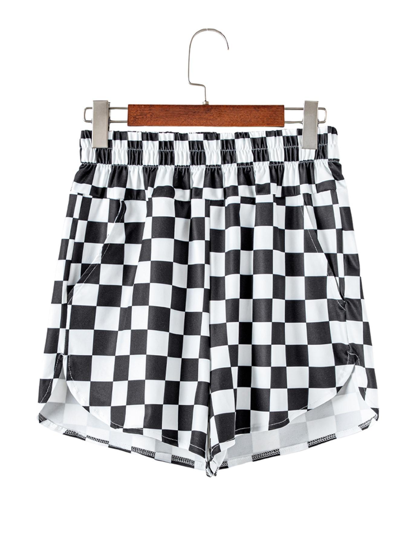 Women's Plaid Print High Waist Shorts, Checker Shorts, Casual Comfy Breathable Shorts for Daily Wear, Ladies Bottoms for Spring & Fall