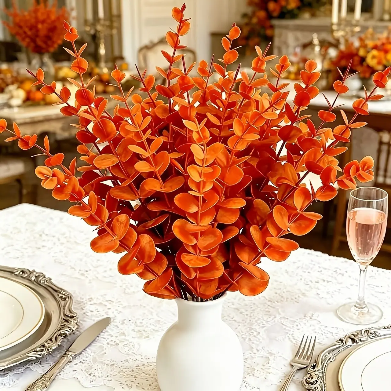 11pcs Artificial Eucalyptus Flowers, Multiple Colors to Choose From, Suitable for Weddings, Easter, Thanksgiving, Valentine'S Day, Rustic Style Centerpieces, Home Dining Table Decor – Ideal for Plastic Faux Greenery (Container Not Included)