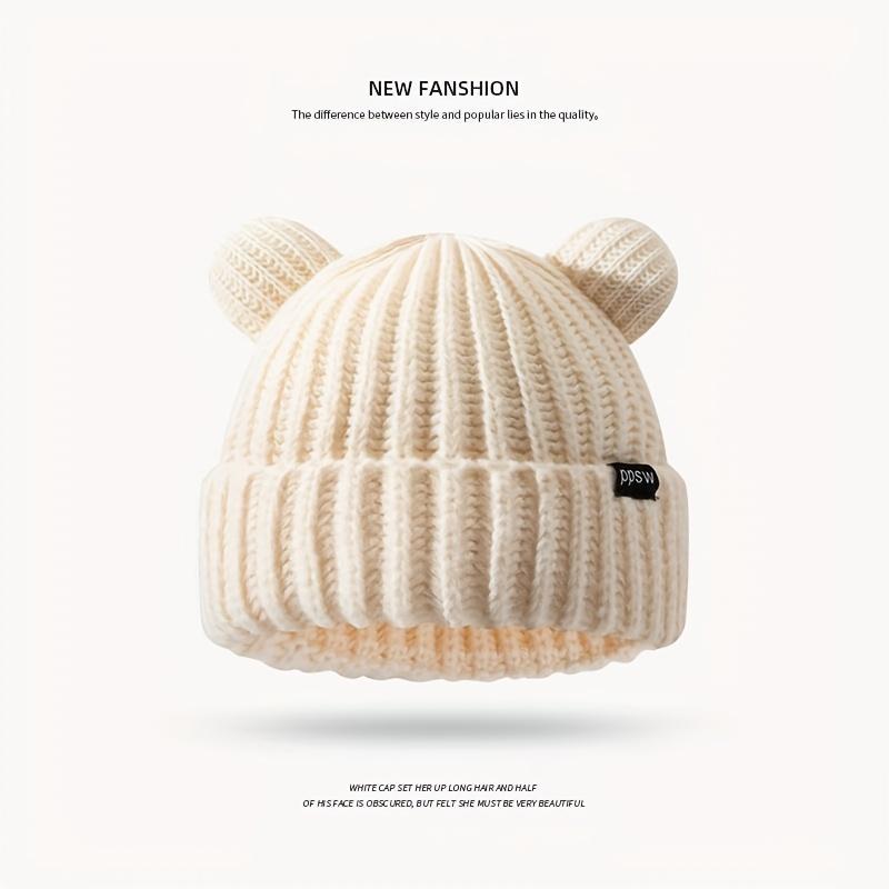 1pc Cute Bear Ear Hat, Warm Ear Protection Cold Knit Hat