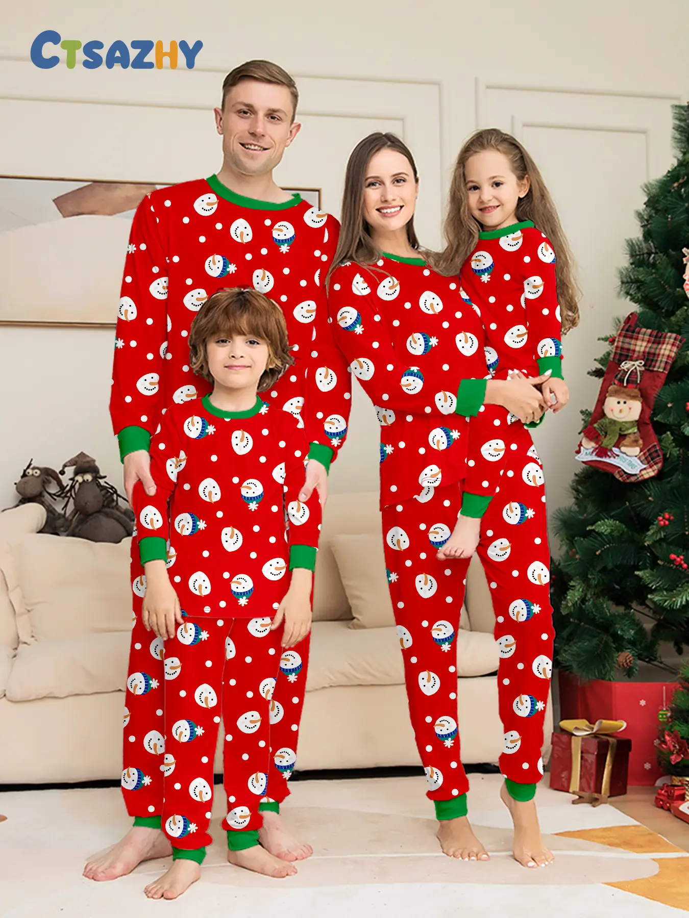 Family of Four Xmas Santa Hat Pyjamas Breathable Casual Loungewear For Party Photos Gift