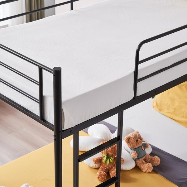 Iron Bed Bunk Bed with Ladder for All Ages Twin Size Black Bedroom Bedframe with 33.5cm Fence & 26.5cm Storage Space Modern Design