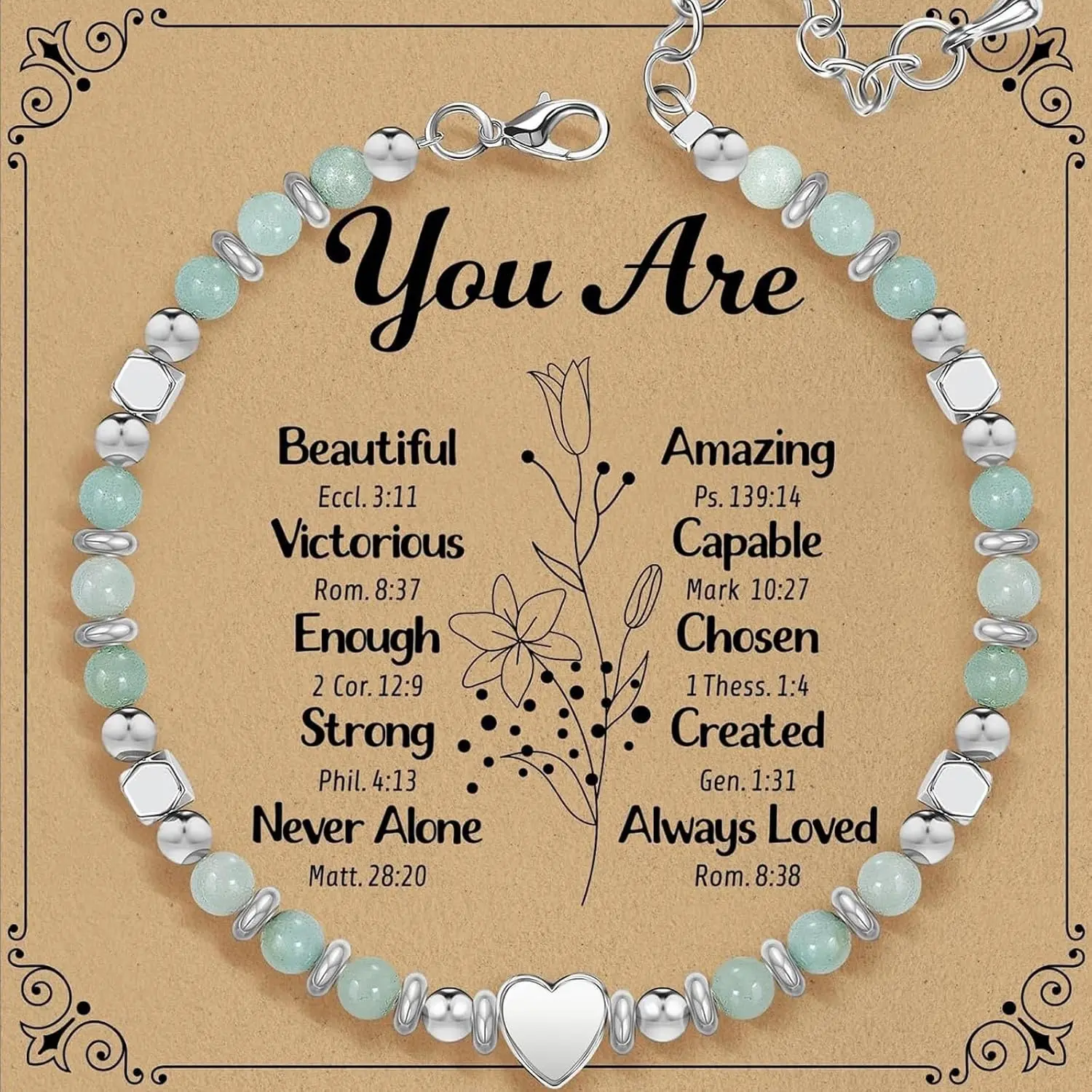 Bracelet for Women with Inspirational Message Card,  Stone Beaded Friendship Bracelet |  Birthday, Mother's Day, Valentine's, Graduation Gifts for Mom Wife Sister Bestie