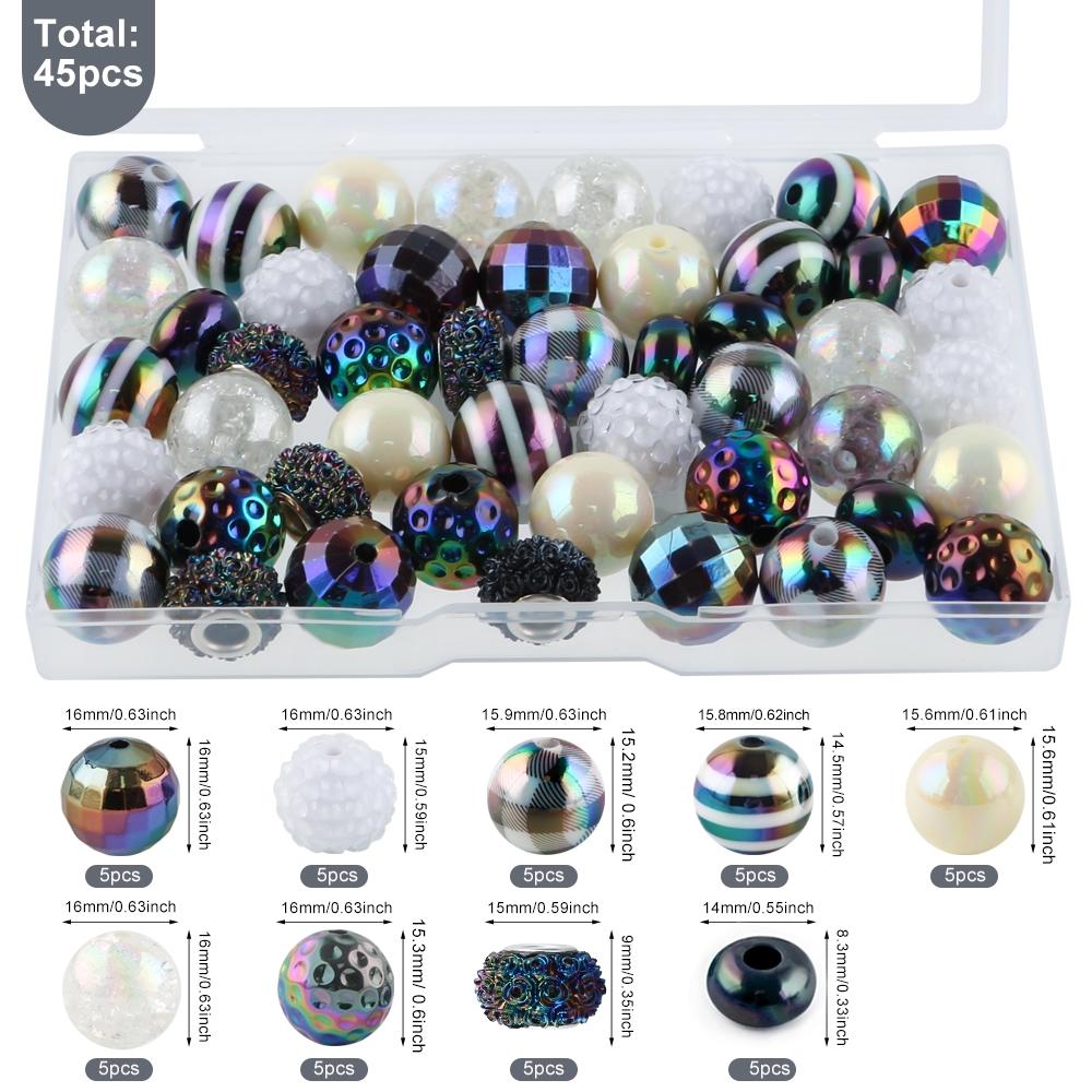 45pcs Acrylic Beads Box Set, Striped Cracked Grid Rose Pearl Spacers, DIY Jewelry Making Supplies for Bracelets & Keychains, DIY Mix Beads