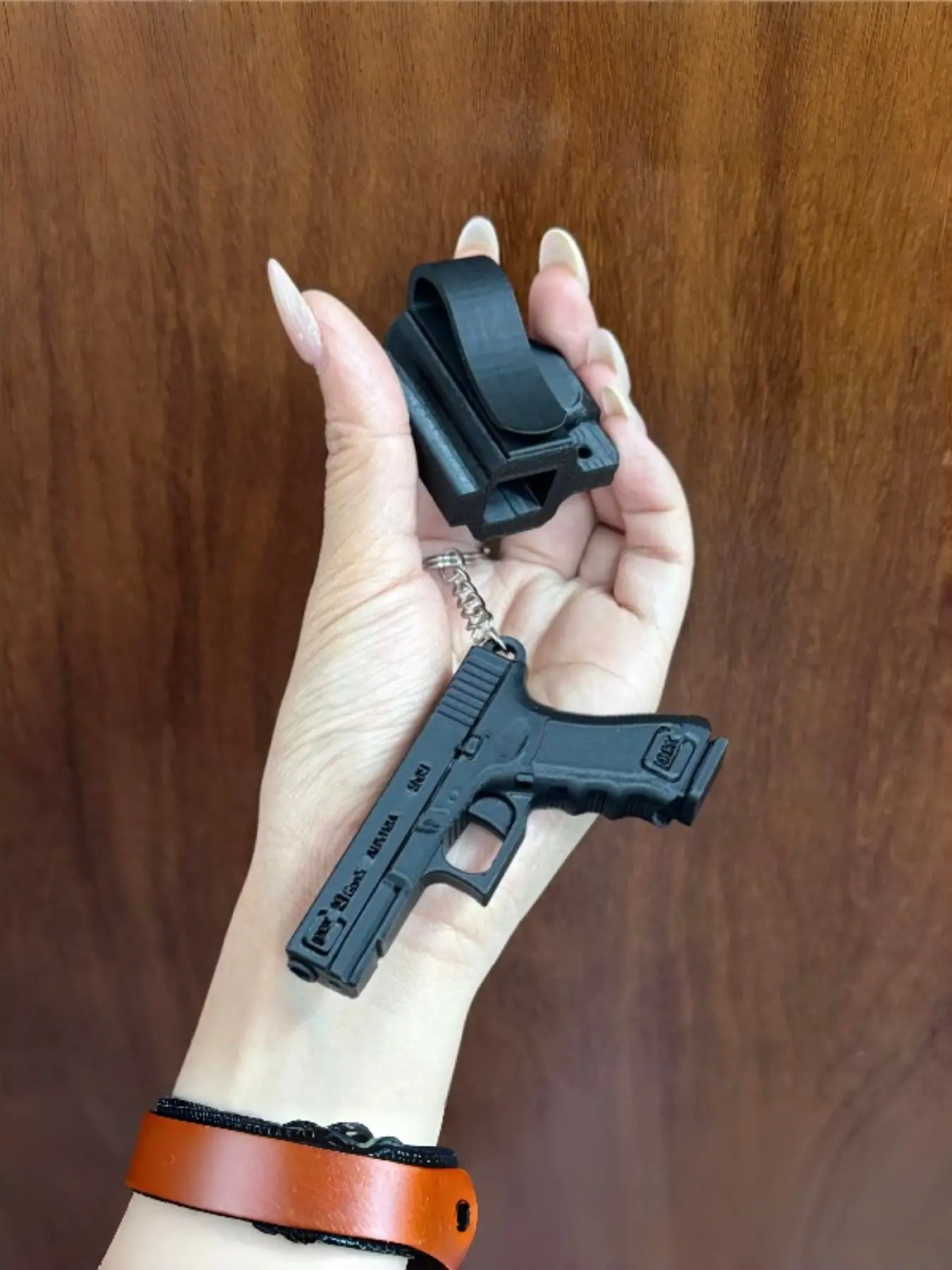 3D Printed Pistol & Holster Keychain Pocket Style Novelty Key Ring EDC Tactical Mini Gun Keychain Cool Unique Gift for Men Gun Lover Boyfriend Dad Groomsmen Birthday Gift