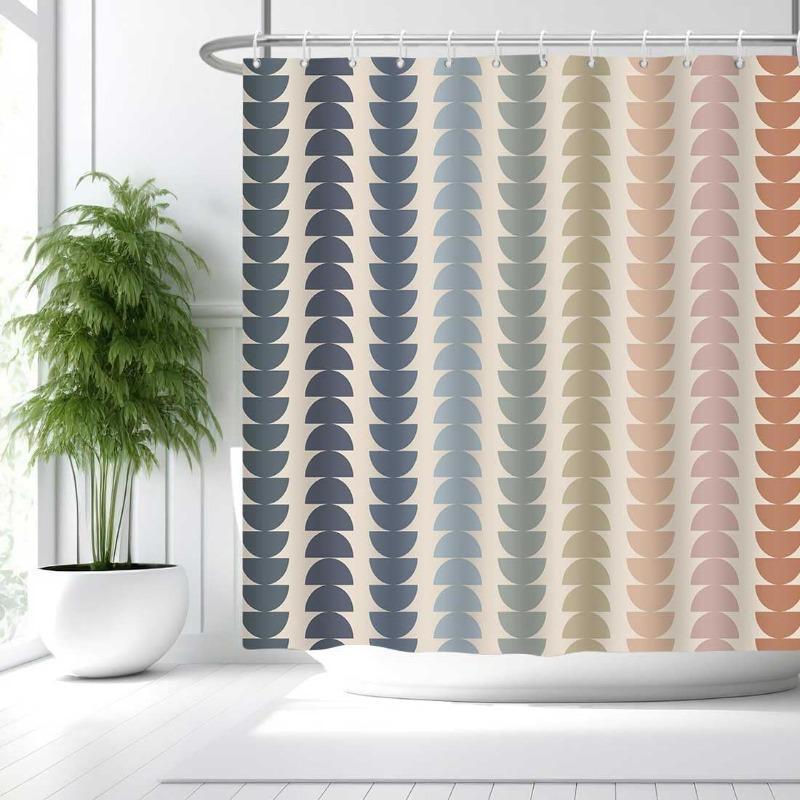 2D Flat 1Pc Rainbow Bohemian Arch Shower Curtain - High Quality Large Size 71X 71inch Pastel Pink Beige Blue Mint Green Turquoise Bathroom Decoration, Machine Washable with Grommet Top, Semi-Circular Rainbow Arch Window Design, Suitable for Bathtubs