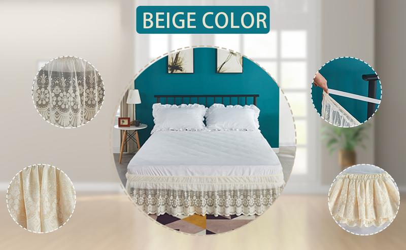 Lace Trimmed Elastic Bed Wrap, Dust Ruffle Bedskirt, White (White, Queen) Lace Trimmed Elastic Bed Wrap, Dust Ruffle Bedskirt, White (White, Queen)
