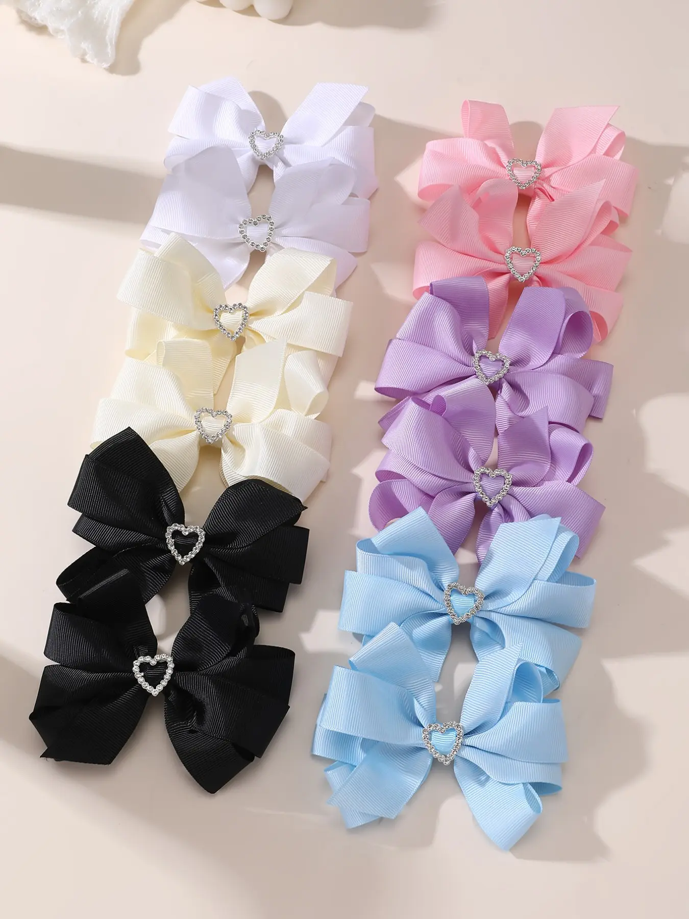 Korean Style Large Bow Hair Clips Set of 12, Cute Heart Rhinestone Hair Accessories, All Seasons Fashionable Hairpins, Barrettes
