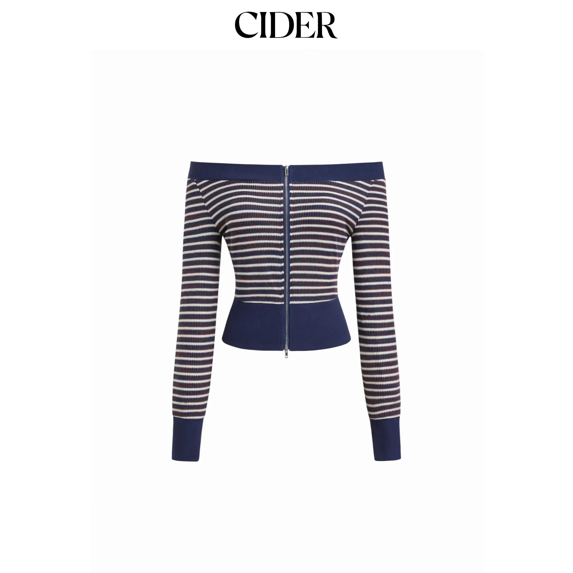 Cider Cotton-blend Off-shoulder Stripe Zip Through Sweatshirt SummerFinds