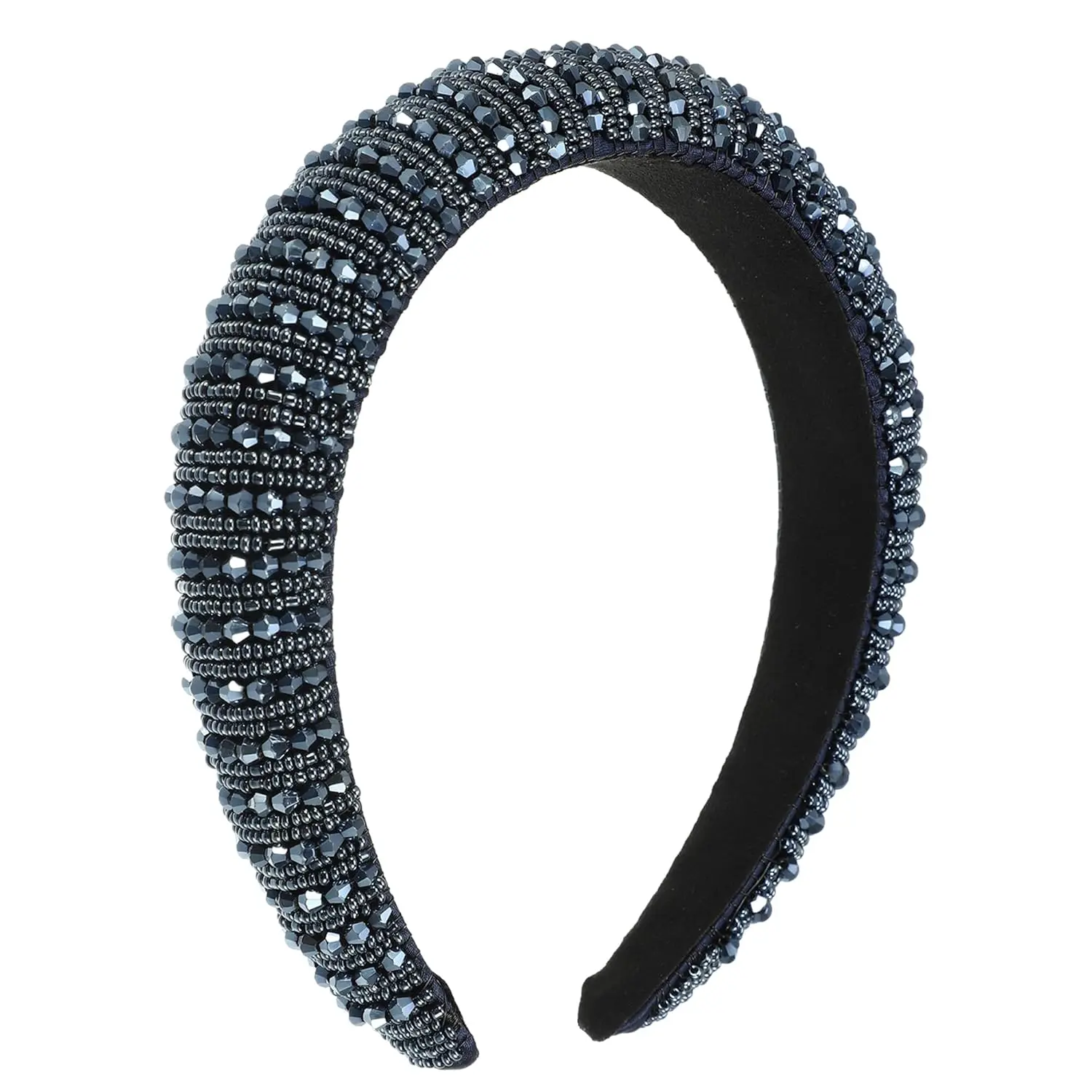 Crystal Headband, Rhinestone Hairband for Women, Navy Blue, 1.2 Inch Wide