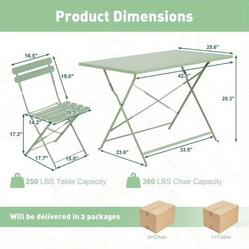 5-Piece Foldable Outdoor Bistro Set, Patio Dining Set with Rectangular Table and 4 Chairs, Weather-Resistant Iron Patio Dining Set for Garden, Yard, Balcony, Indoor/Outdoor Use, Green/Yellow/White 5-Piece Foldable Outdoor Bistro Set, Patio Dining Set with Rectangular Table and 4 Chairs, Weather-Resistant Iron Patio Dining Set for Garden, Yard, Balcony, Indoor/Outdoor Use, Green/Yellow/White