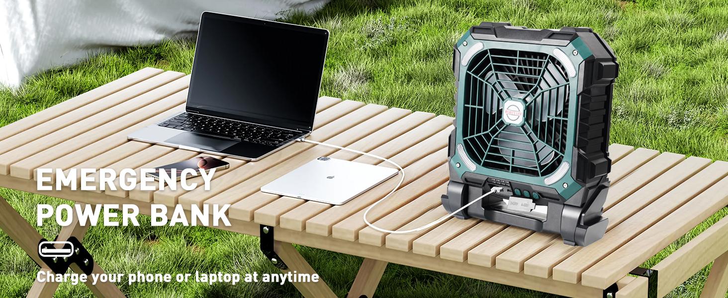 Solar Camping Fan with Light, 10400mAh USB Rechargeable Portable Fan