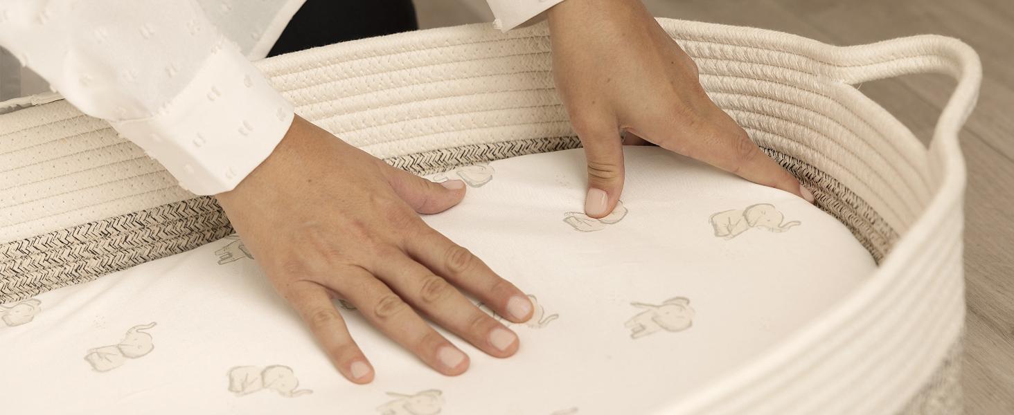 2-Pack Organic Bassinet Sheets for Girls, Boys - 100% Cotton Bassinet Mattress Sheets Compatible with Halo Bassinest Swivel Sleeper, Graco, Baby Delight, Chicco, Unisex Fitted Bassinet Sheets (Pecan)