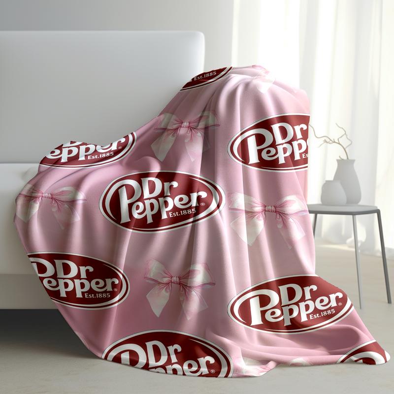 Dr. Pepper  Bow Pink Flannel Throw Blanket - Versatile For Sofa, Bed, Office, Camping- Cozy Nap Blanket