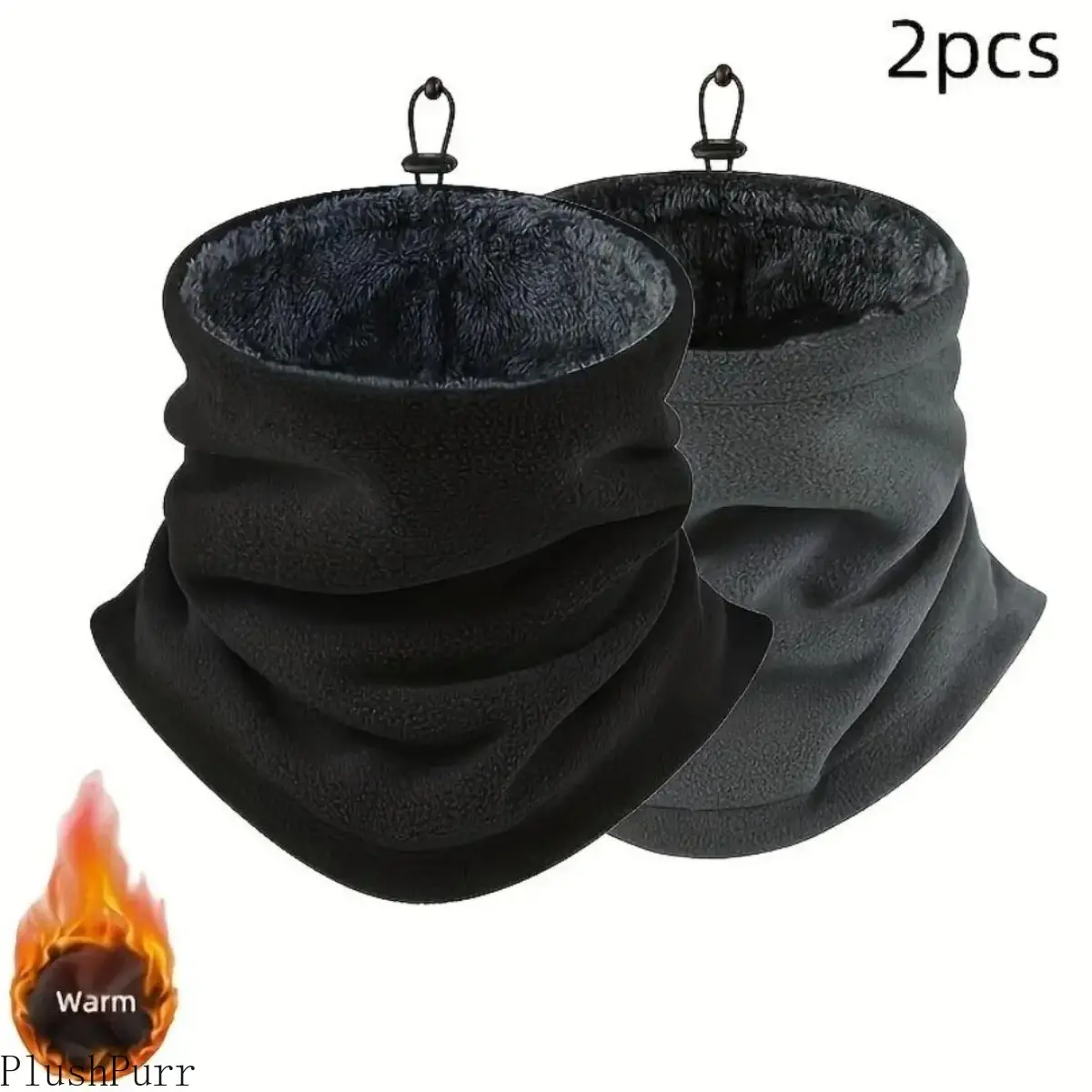 Men's 2-Pack Warm Knitted Balaclava Face Cover Scarves - Thick Windproof Soft Fleece-Lined Breathable Polyester, Black + Navy Blue Cold Weather Scarves for Male Adults Biking/Skiing, 1 Size, Hooded Mask Scarves, Thermal Overlay Scarves, Wind Seal Scarves