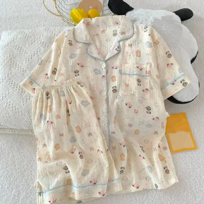 Y2K Sweet Cute Dog Print Pajamas Set Korean Kawaii Casual Cartoon 2 PC Women's Pajamas Set Summer New Short Simple Nightwear