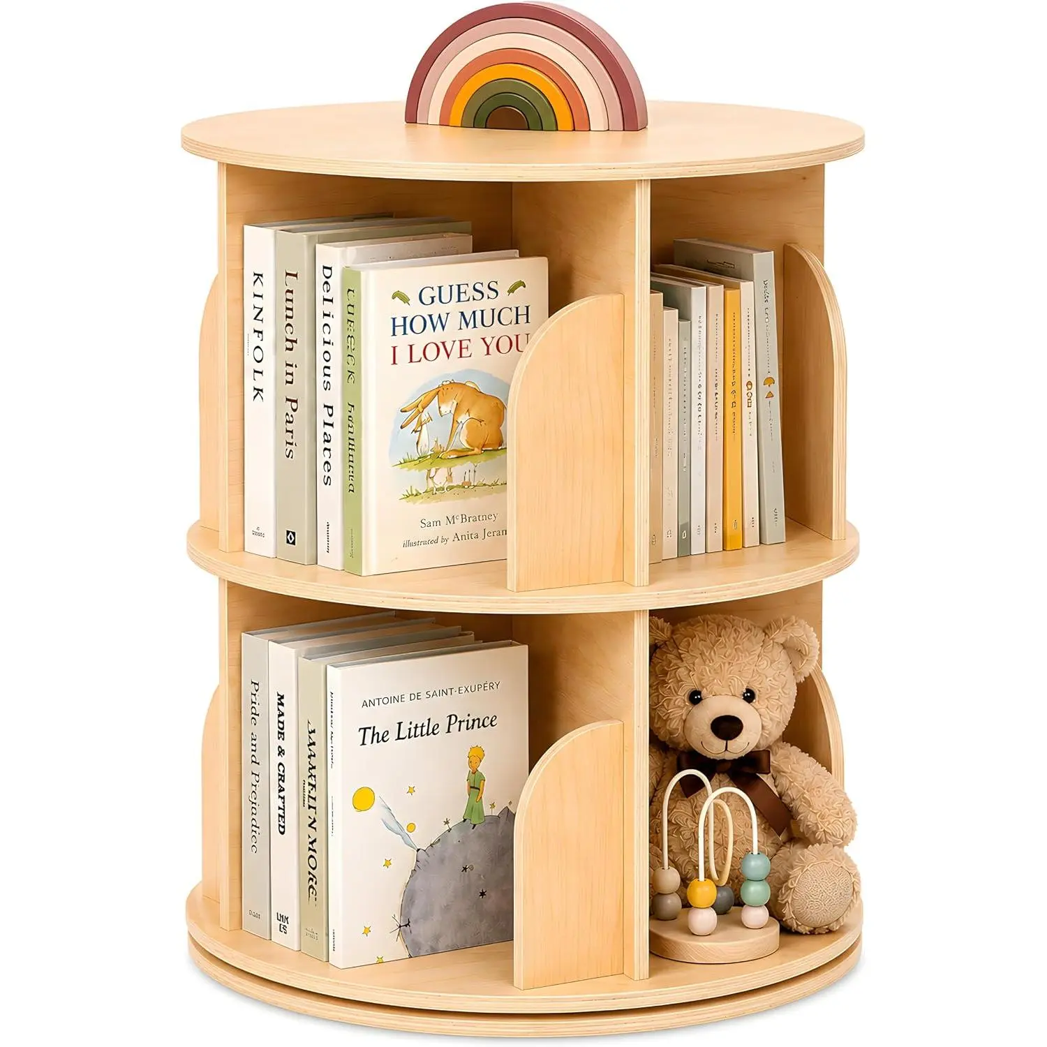 2 Tier Rotating Bookshelf, Small Corner Bookshelf, 360 Display Bookcase Storage Rack for &Adult,  Narrow Book Shelf Organizer for Bedroom, Living Room, Study Room