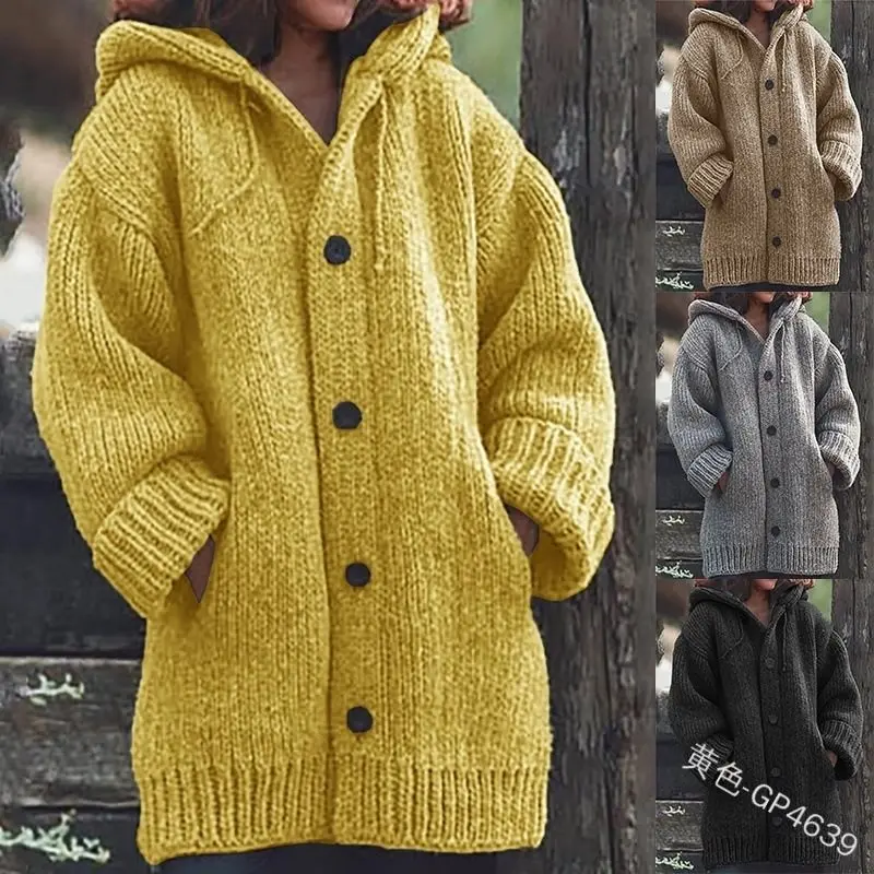 Women’s Long Cardigan Sweater, Hooded Knit Open Front Jacket, Cozy Casual Outerwear for Fall Winter