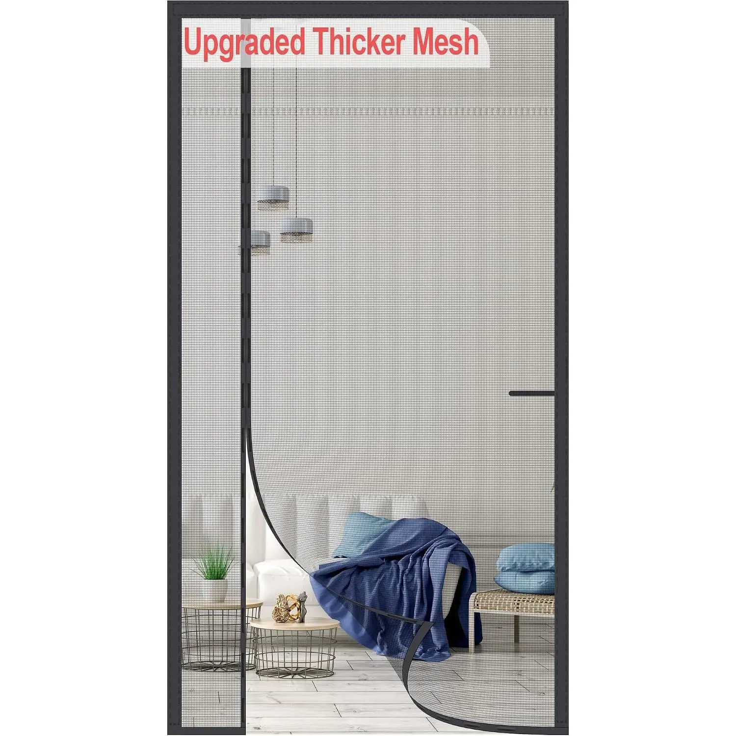 Upgraded Magnetic Screen Door Thicker 255g/㎡ Reinforced Mesh,Reversible Left Right Side Opening,Fit Door Size 32 x 80 Inch,Retractable Mosquito Net for Door,Mesh Insect Screens not of Metal
