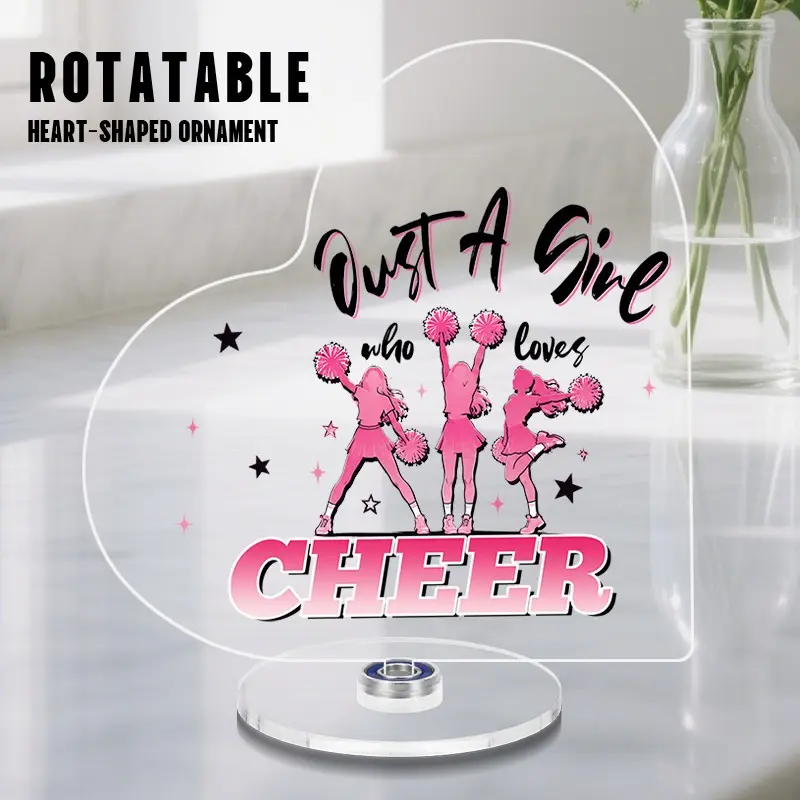 Rotatable Heart Shaped Acrylic Desk Ornament, Cheerleader Decor Keepsake Gift, Birthday Senior Night Decoration for Cheer Team Girls