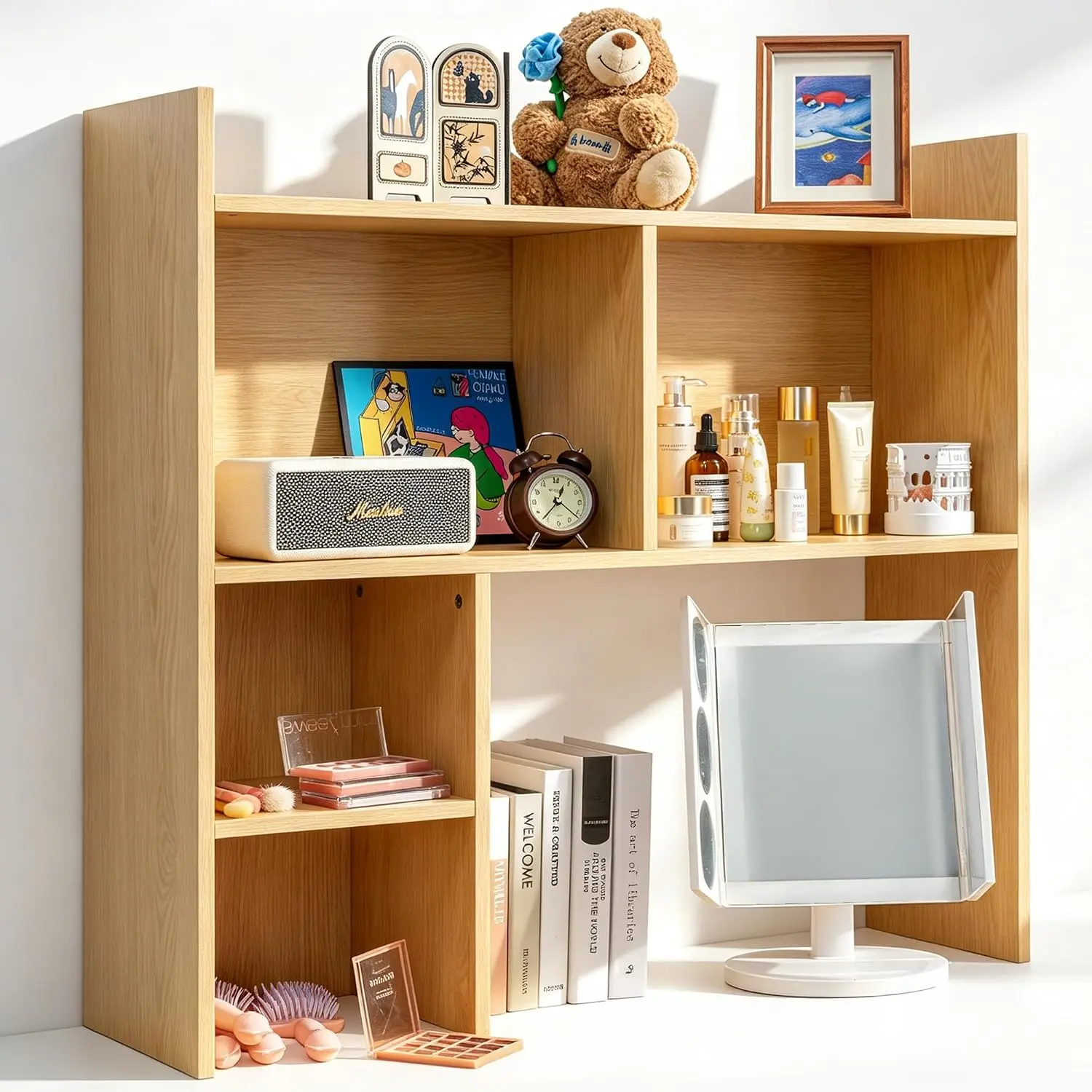 Desktop Shelf, Desk Hutch with 5 Shelves for  Desk,  | 3-Tier Desktop Display Rack, Multipurpose  Desktop Bookshelf Storage Organizer for Dorm Office
