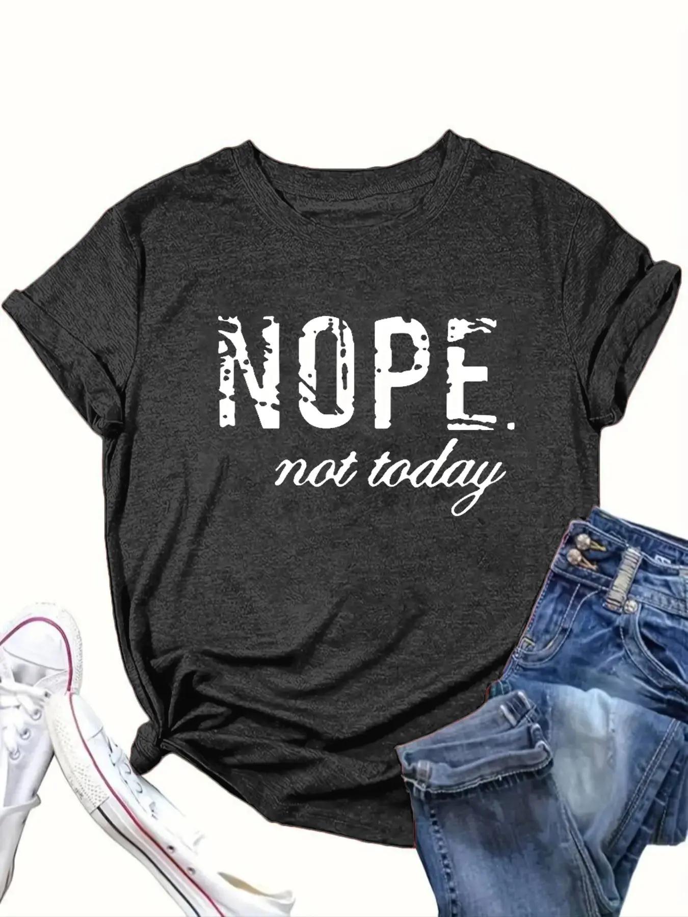 【Plus Size】 "NOPE NOT TODAY" Slogan Graphic Tee, Casual Fashion Round Neck Short Sleeve T-shirt for Daily Wear, Women Plus Clothing for Summer