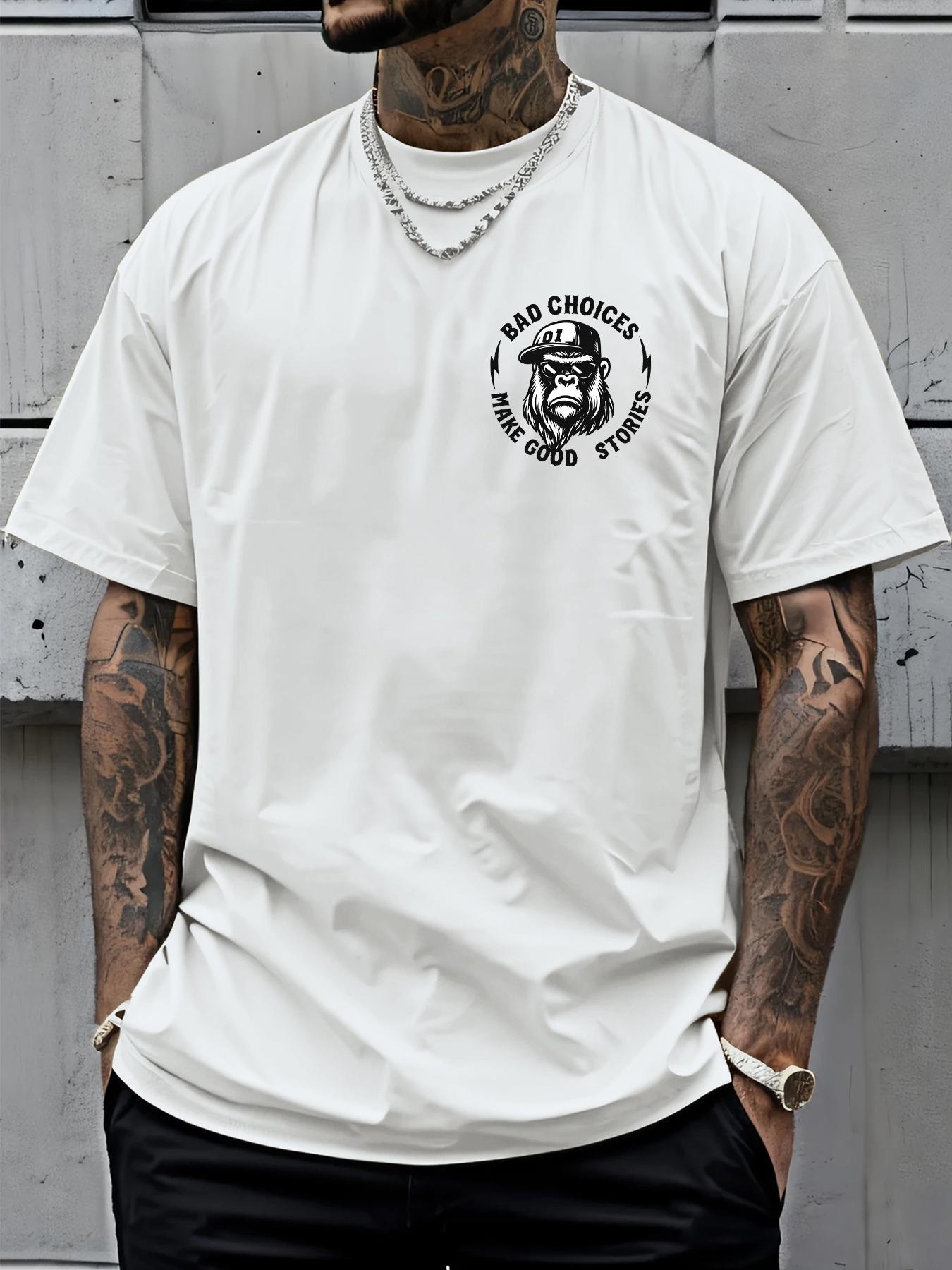 Bad Choices Make Good Stories Chimpanzee Print Men's T-shirt, Menswear Hooded Detachable Fur Collar Jacket