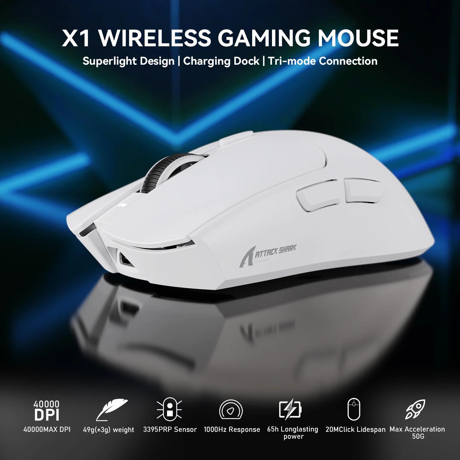 ATTACK SHARK Attack Shark X1 Wireless Gaming Mouse, Ergonomic Mouse, Magnetic RGB Charging Mouse, Optical Micro Switch Mouse for PC MAC Gamer
