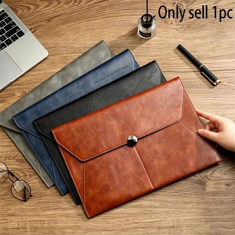 A4 PU Leather File Bag, File Folder, Waterproof and Durable, Ideal for Office Documents, Business Gifts, Contracts, Exam Prep, Commute Storage