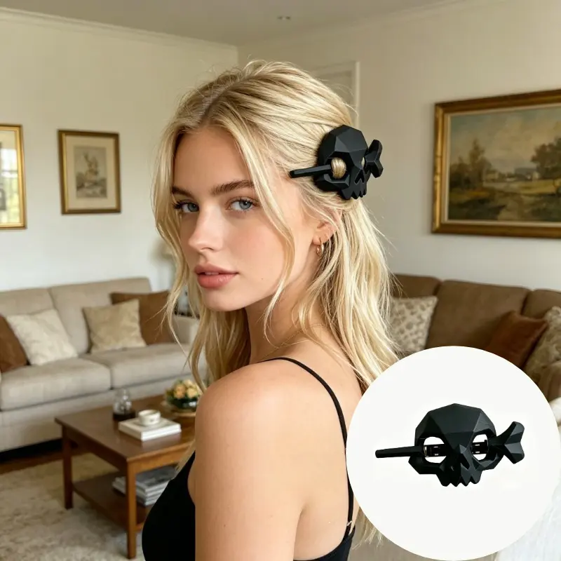 Halloween Skull Headband & Hair Clips, 3D Printed Funny Hair Accessories, Spooky Party Costume Decor, Trendy Gothic Style Headwear