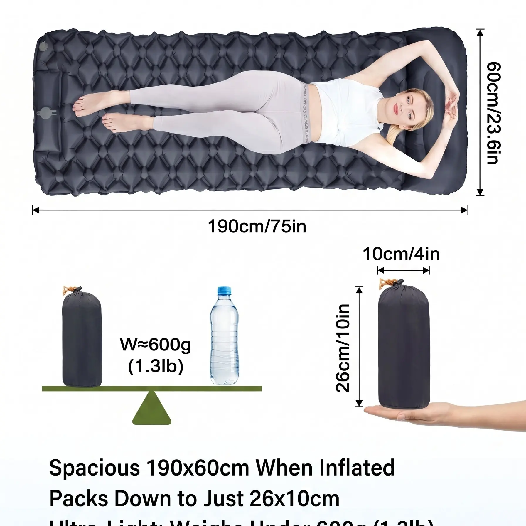 Portable Inflatable Mattress, Lightweight Rain-Resistant Camping Pad, Sleeping Pad Backpacking, Single Person Outdoor Sleeping Mat, Ultra-Light Design, Easy to Carry