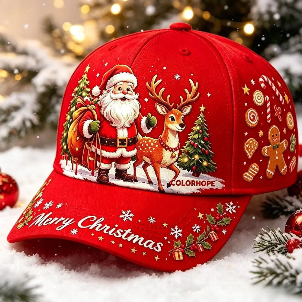 Christmas Theme Baseball Hat, Santa and Reindeer Print, Unisex, Perfect for Christmas and Daily Wear, Ideal Christmas Gift