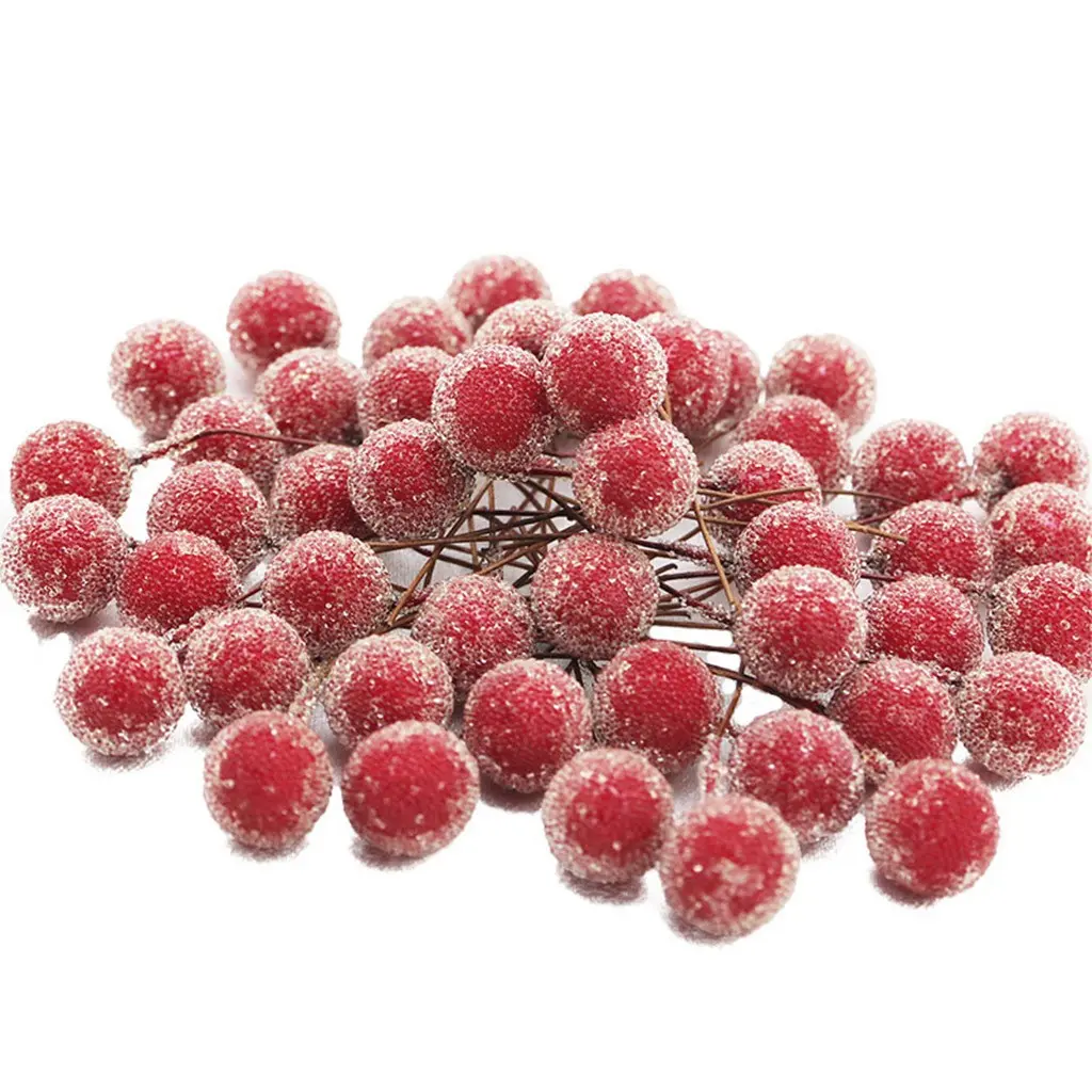 (50pieces/bag) Size 6cm Single Branch Crystal Berry Cherry Christmas Decoration Handmade Crafts for Holiday Decor, New Year Festivities, Christmas Tree Embellishments