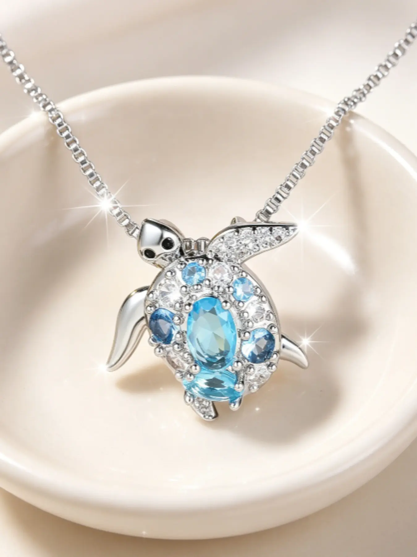 Cute Large Synthetic Blue Sapphire Lucky Turtle Necklace, Unique Ocean Animal Design, Unisex, Perfect for Parties and Special Occasions