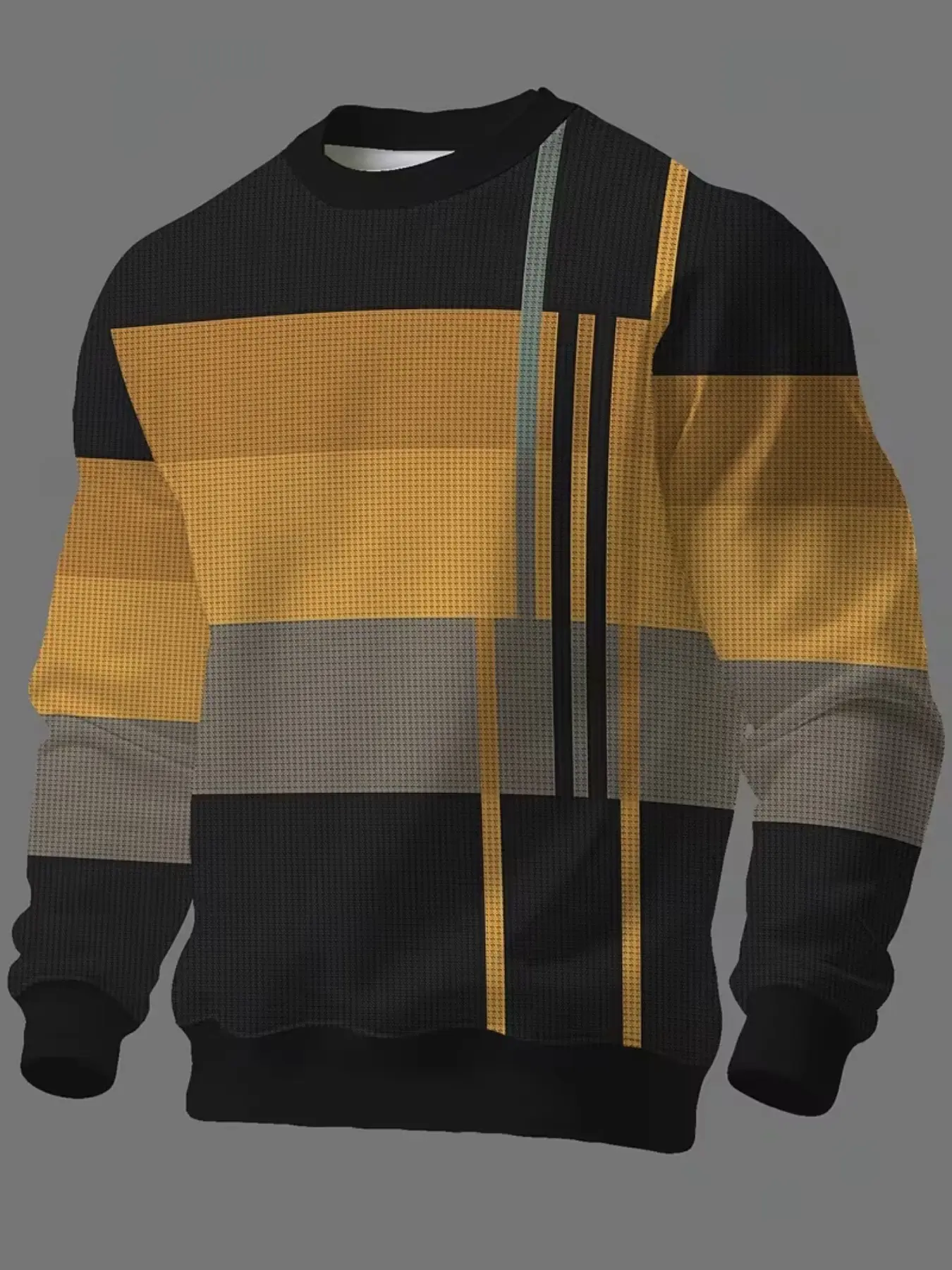 Men's Round Neck Sweatshirt, Geometric Color Block Striped Print Pullover, Fall Casual Long Sleeve Loose Fit Streetwear Top, Relaxed Fit Sweatshirt