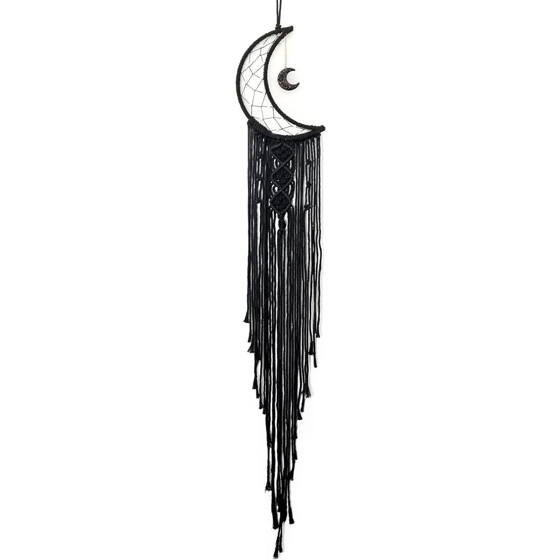 Black Moon Dream Catcher Handmade Woven Cotton Macrame Wall Hanging Boho Home Decoration Ornament Craft Gift