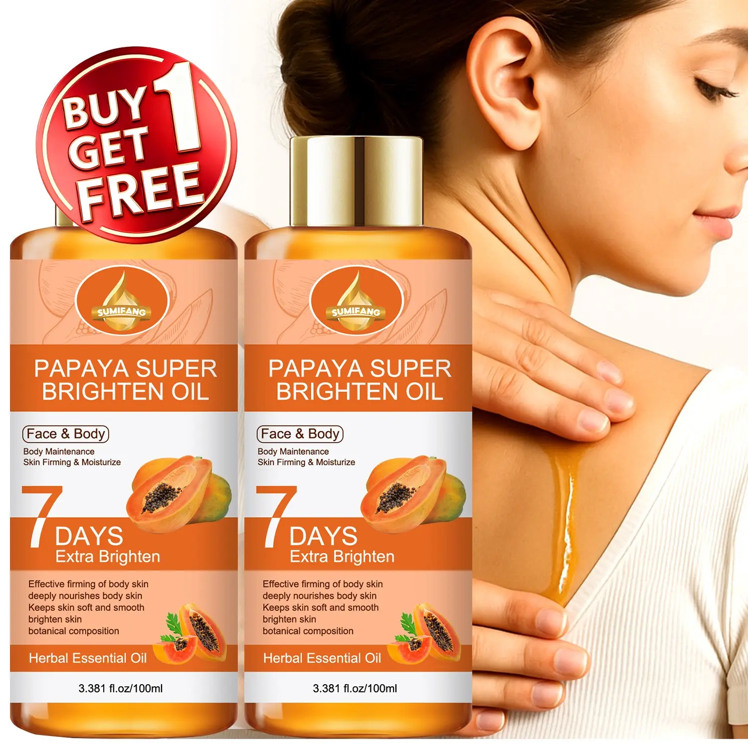 Papaya Brightening Facial Oil (2pcs): Deeply moisturizes and firms, improves dullness and brightens skin for Clear Glowing Skin. Herbal formula moisturizes, firms, and brightens; lightweight and easily absorbed for a clear, radiant complexion.