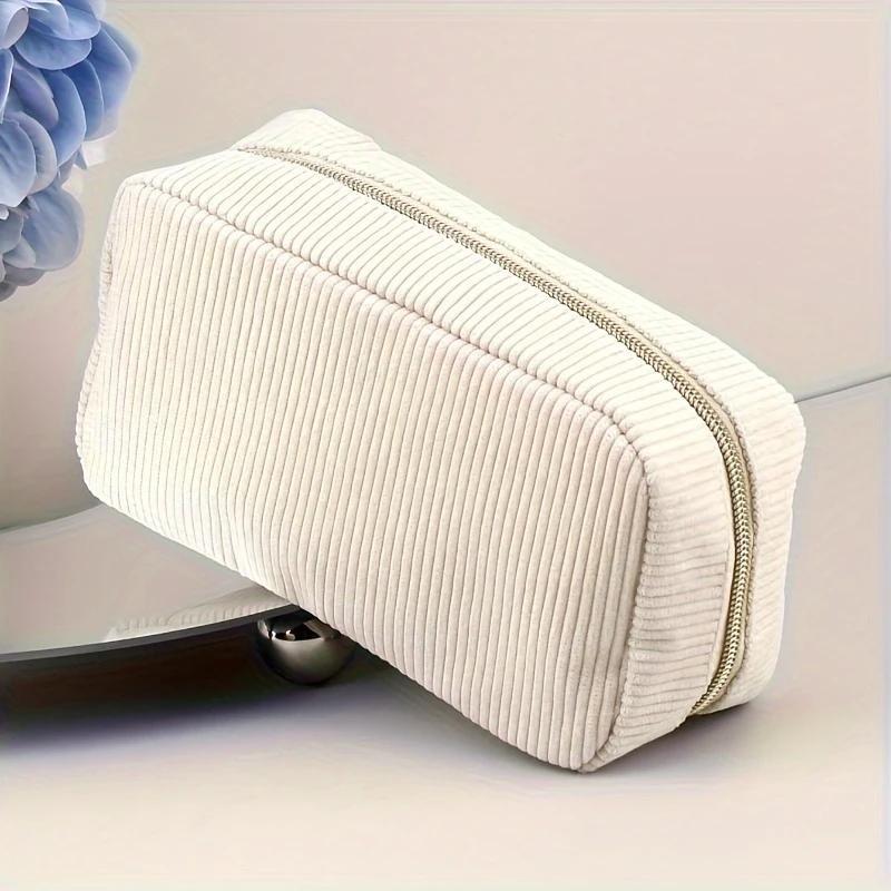 Large Capacity Cosmetic Organizer Bag, Fashion Flannel Storage Pouch, Portable Travel Case, Ideal for Stationery, Cosmetics, Chargers, Gifts