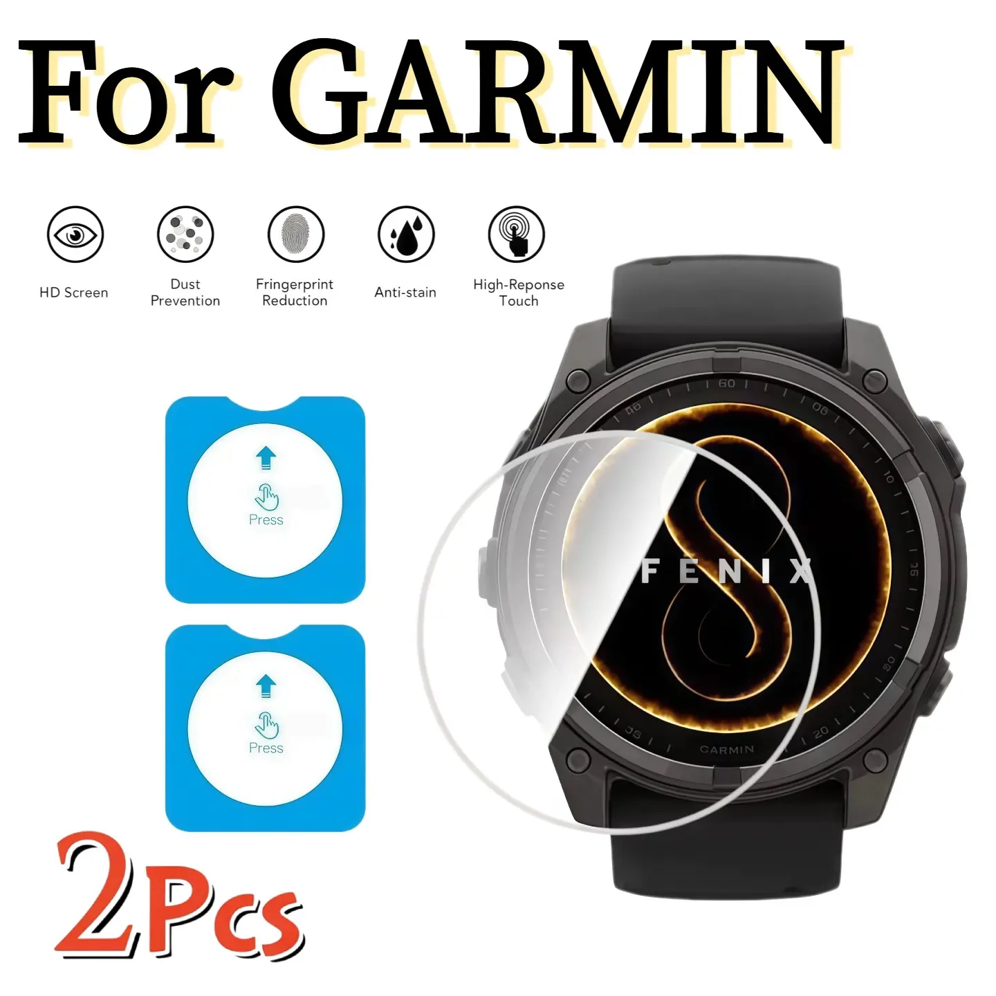 2-Pack Watch Tempered Glass Film for Garmin Fenix 8 Amoled/solar, Forerunner 255/955, Approach S70, Ar Anti-Reflection, Precise Fit Protection