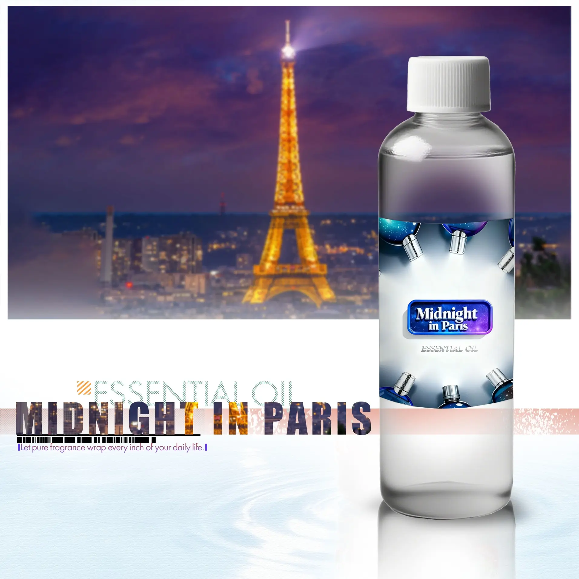 120ML Midnight Paris Fragrance Oil, Fireless Diffuser Refill, Suitable for Ultrasonic Diffusers, Reed Diffusers, Long-Lasting Scent, Home Fragrance Oils, Scented Aroma Oil